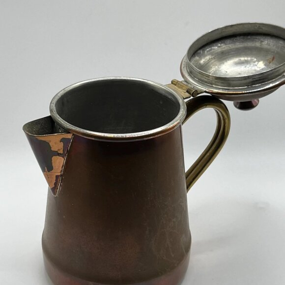 Vintage French copper with brass tea pot with nice patina - Picture 4 of 7